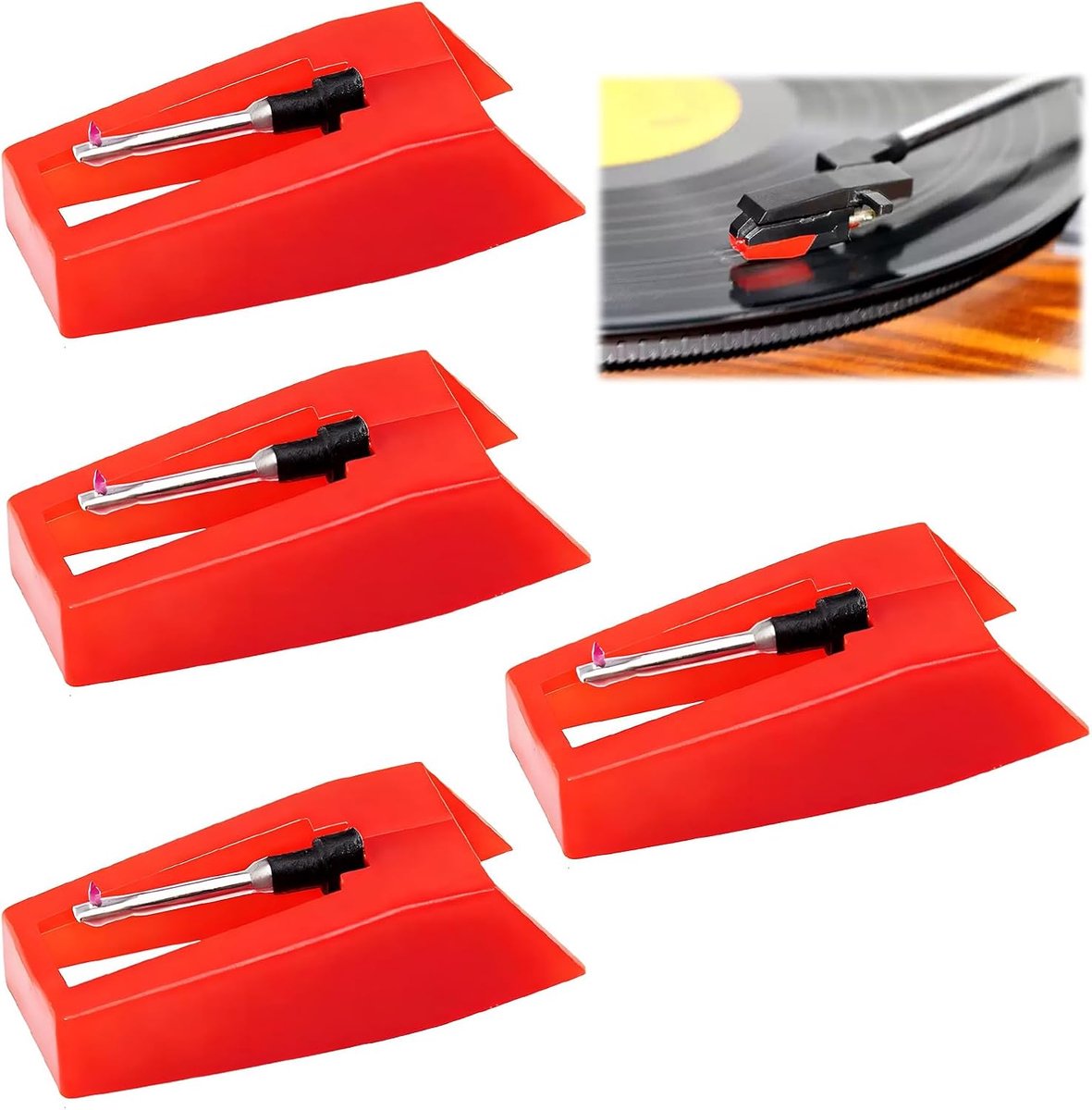 SnelShoppen - 4 Stuks Universele Platenspeler Vervangnaald, Diamanten Reserve Naalden voor Turntable, Hoogwaardige Naden voor Vinyl, Precisie Ontwerp,