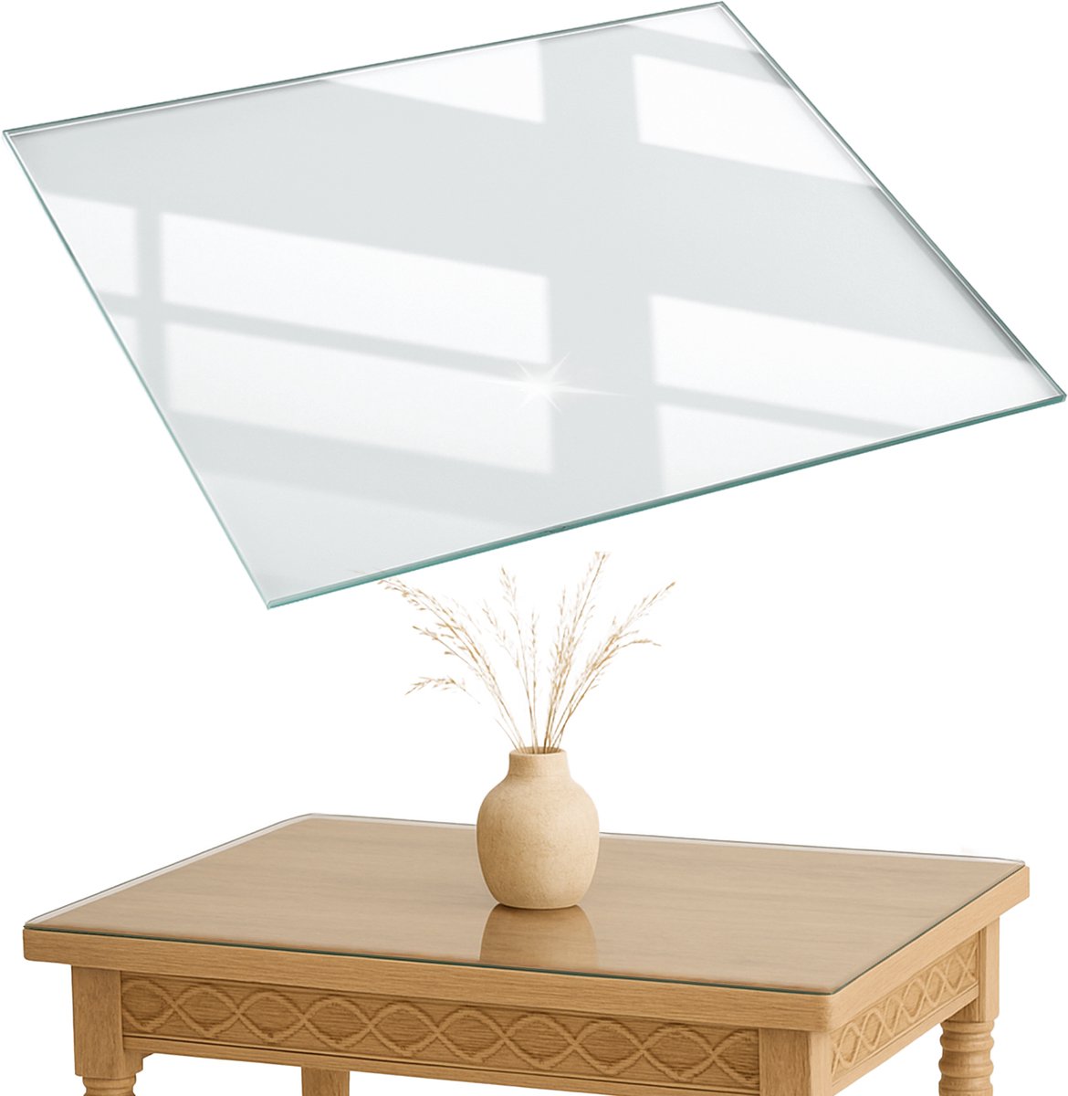 ArtPrintCave Transparant Glazen Tafelblad - 80x60 cm - Tafelblad Rechthoek - Ronde Keukentafel - Keukentafel - Glasplaat