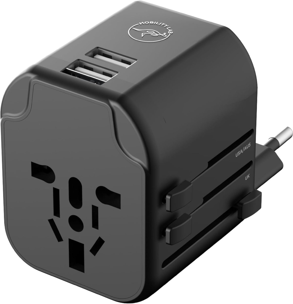 SnelShoppen - Universele Reisadapter met 2 USB-poorten - Snelle Opladen 12W - Compatibel met 200+ Landen - Gelijktijdig Opladen van 3 Apparaten - EU/U