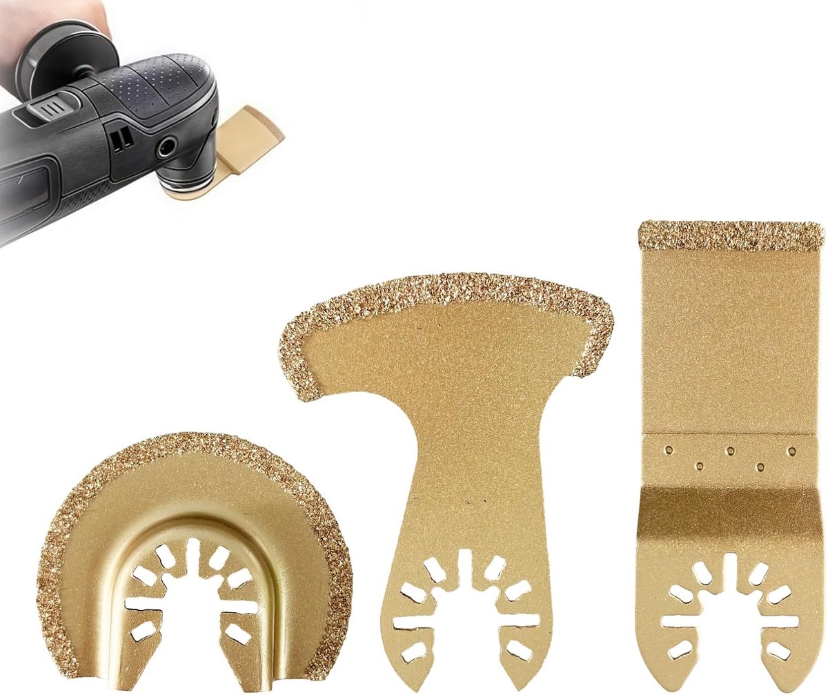 Thijox - 3 stuks multitool zaagbladen, oscillerende messen hardmetalen accessoires voor tegels, voegmortel, beton, metselwerk en gipsplaat