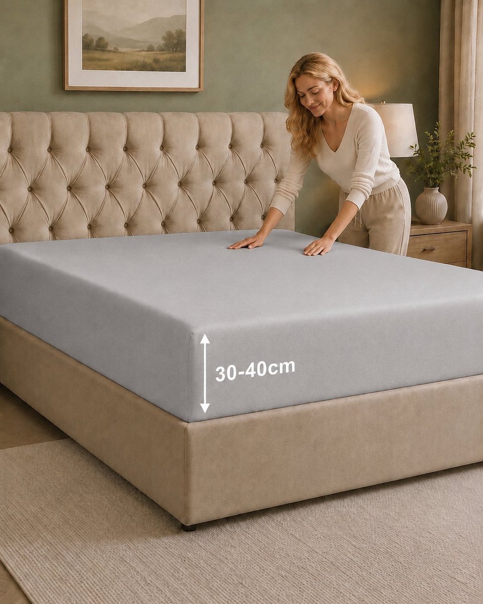Tbeloo Hoeslaken 180x200 cm – 40 cm diepe hoek – Geborstelde polyester microvezel – Geschikt voor boxspringbedden – Past op matrassen tot 40 cm – OEKO-TEX gecertificeerd – Krimp- en kleurvast – Lichtgrijs