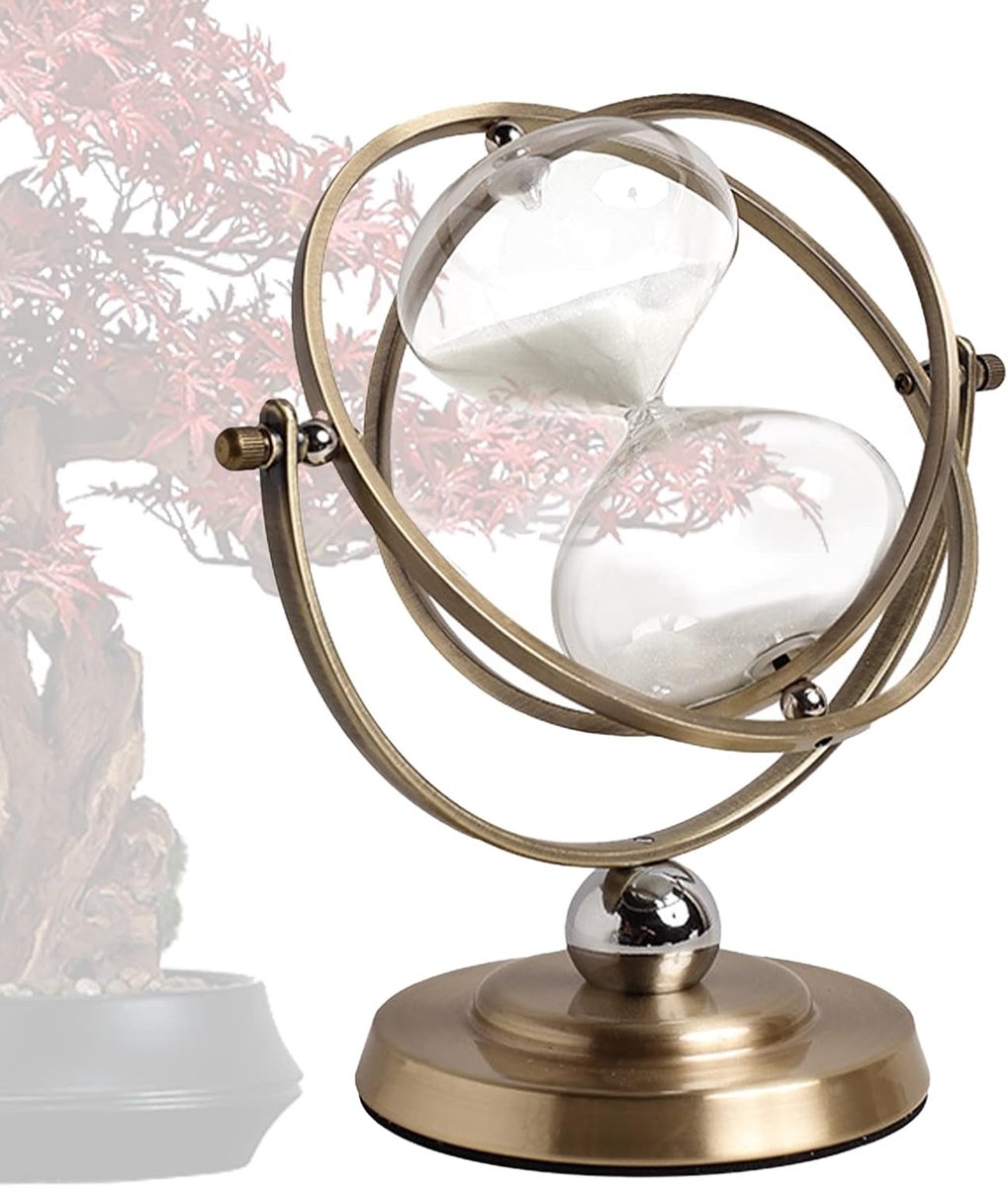 Thijox - Grote Vintage Zandloper Metalen Messing 60 Minuten Antiek Design 720 Graden Roterende Timer voor Thuis, Bureau, Kantoor en Bruiloft Decoratie
