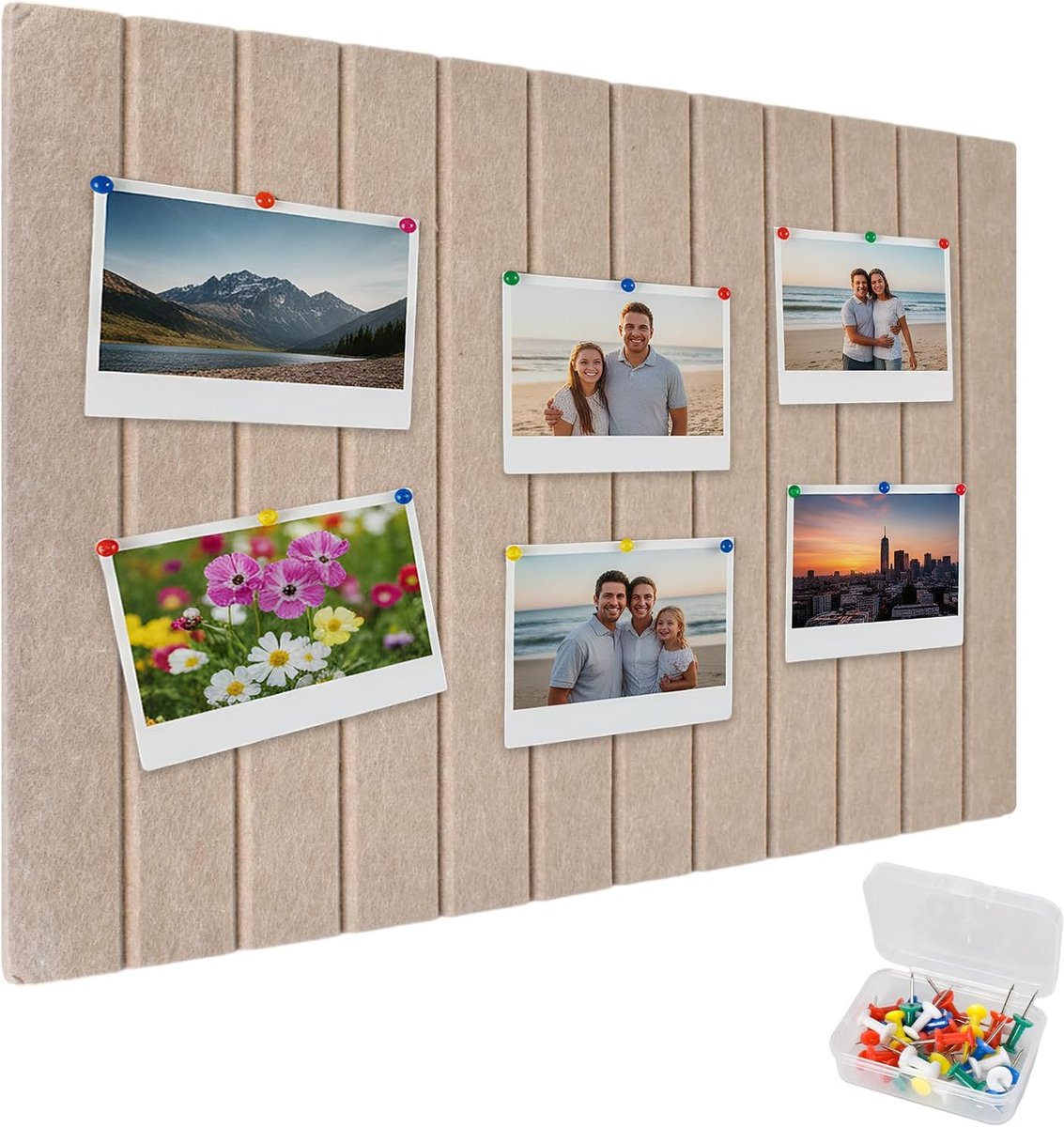 Thijox - Groot vilten prikbord 60 x 40 cm, zelfklevend, decoratief kurk-prikbord met 35 pinnen, 0,9 cm dik, opvouwbaar fotobord voor foto's, notities