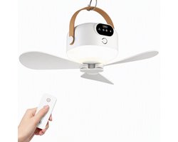 Norvia - Ventilator - Draagbare Plafondventilator - Oplaadbaar - 8000 mAh - Met LED Verlichting - Camping - Thuis - 3 Snelheden