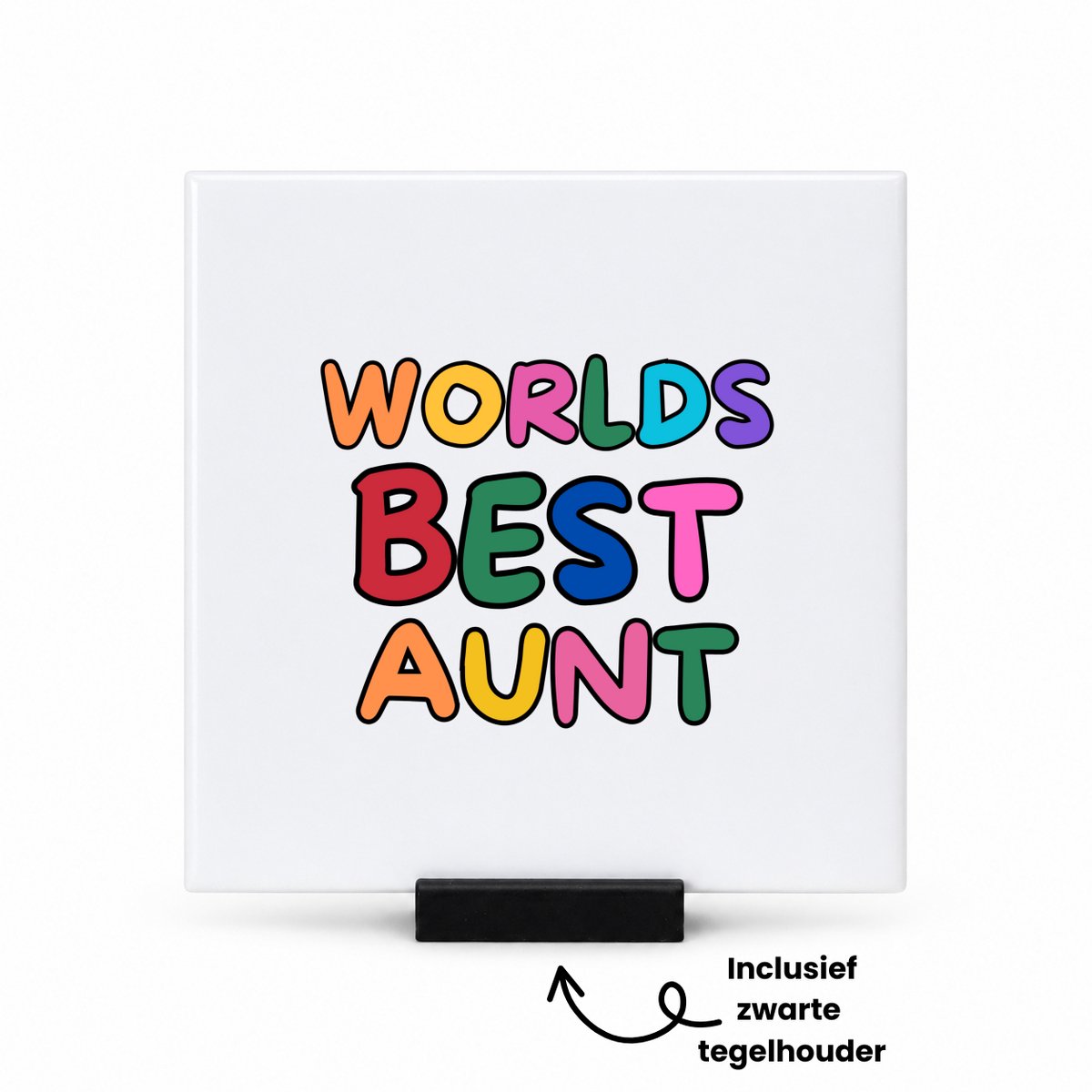 Hacebo World's best aunt tegeltje met tegelhouder - Tante - beste tante - tegeltjes met tekst - verjaardagscadeau - cadeau voor tante - gift - kado - spreuktegels - 10.8x10.8 CM Wit