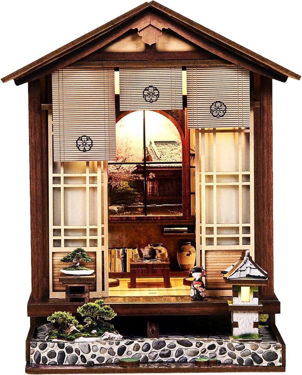 SnelShoppen - Boekhoekset Japanse Tuin DIY Houten Puzzel met Licht 152 Stukjes | Miniatuur Theehuis met Aanraakverlichting | Perfecte Decoratie voor B