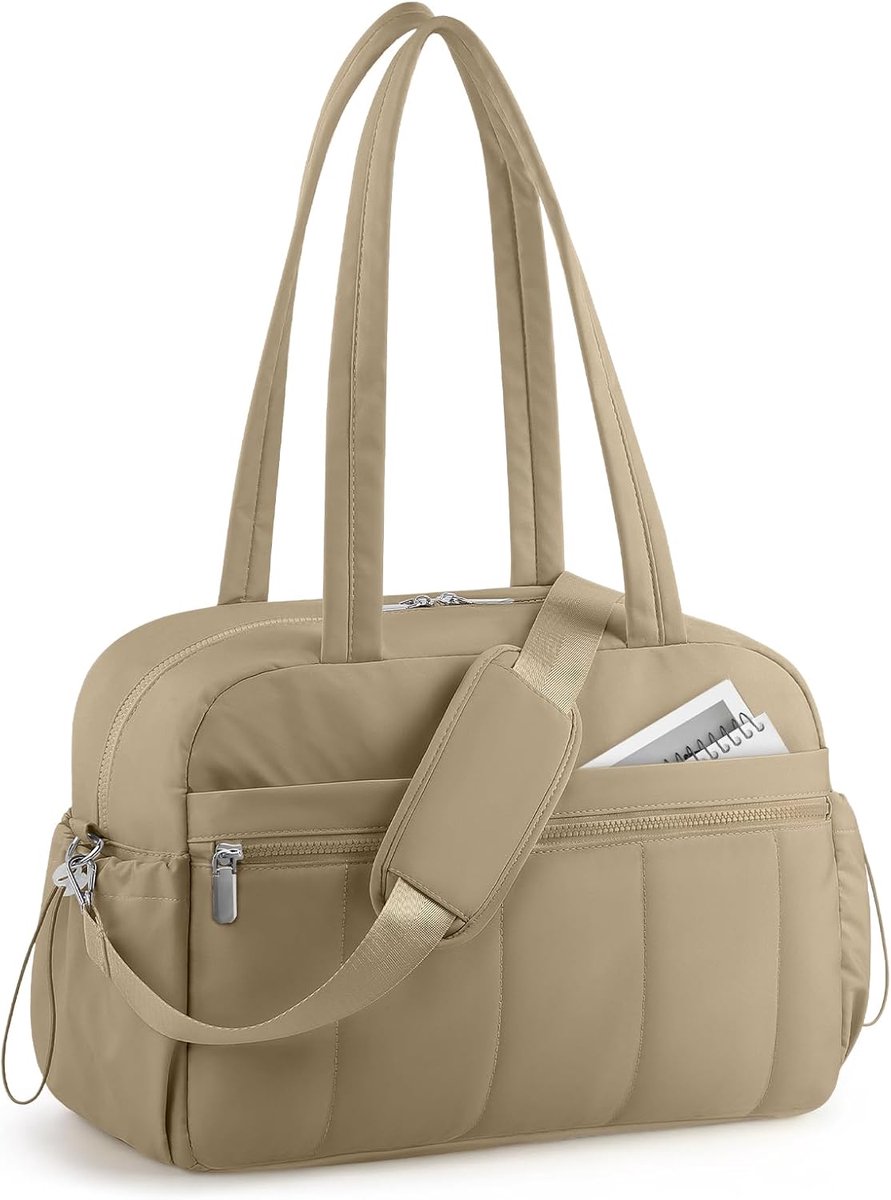SnelShoppen - Dames Sporttas - Grote Gymtas met Natvak - Handbagage Onderstoel - Reis-/Ziekenhuis-/Reisduffel - Ultra Lichtgewicht - Zwart/Camel