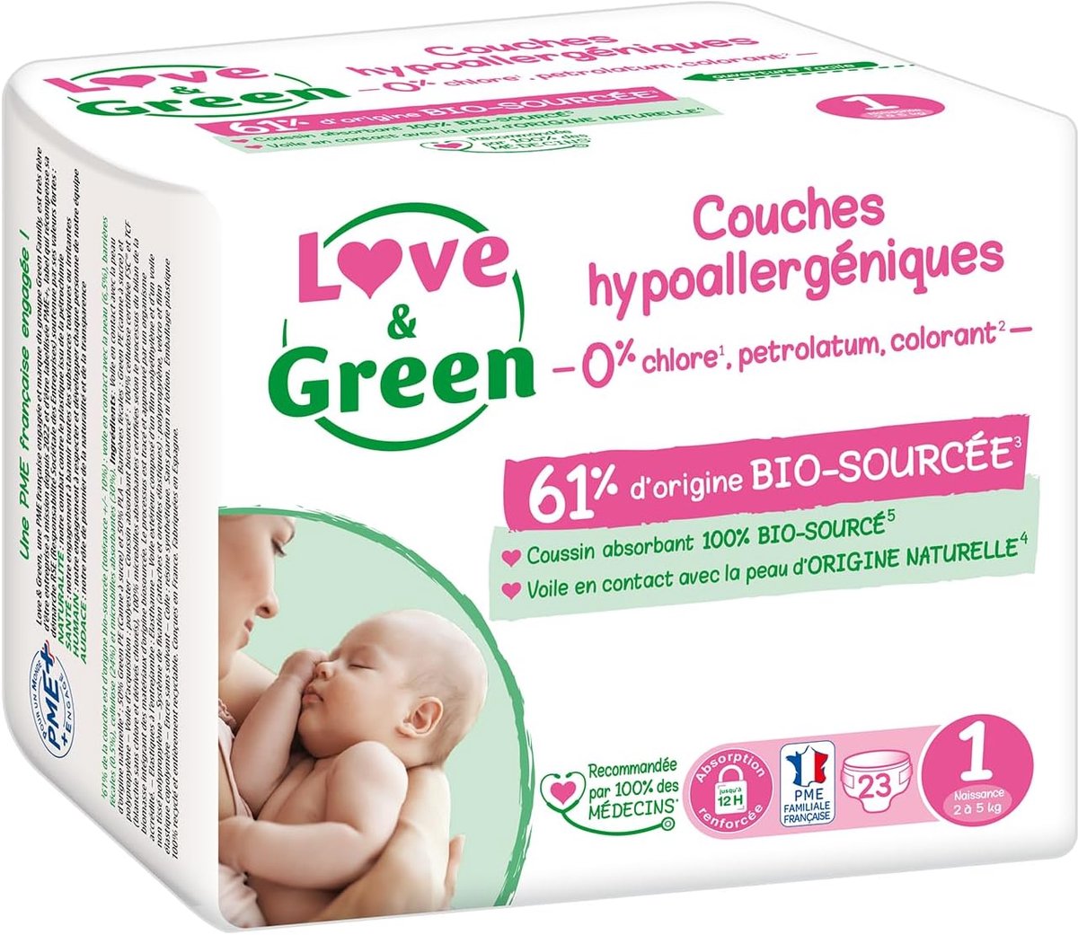 SnelShoppen - Biologisch afbreekbare luiers - Maat 1 (2-5kg) - 23 absorberende, lekvrije, huidvriendelijke luiers zonder ongewenste ingrediënten