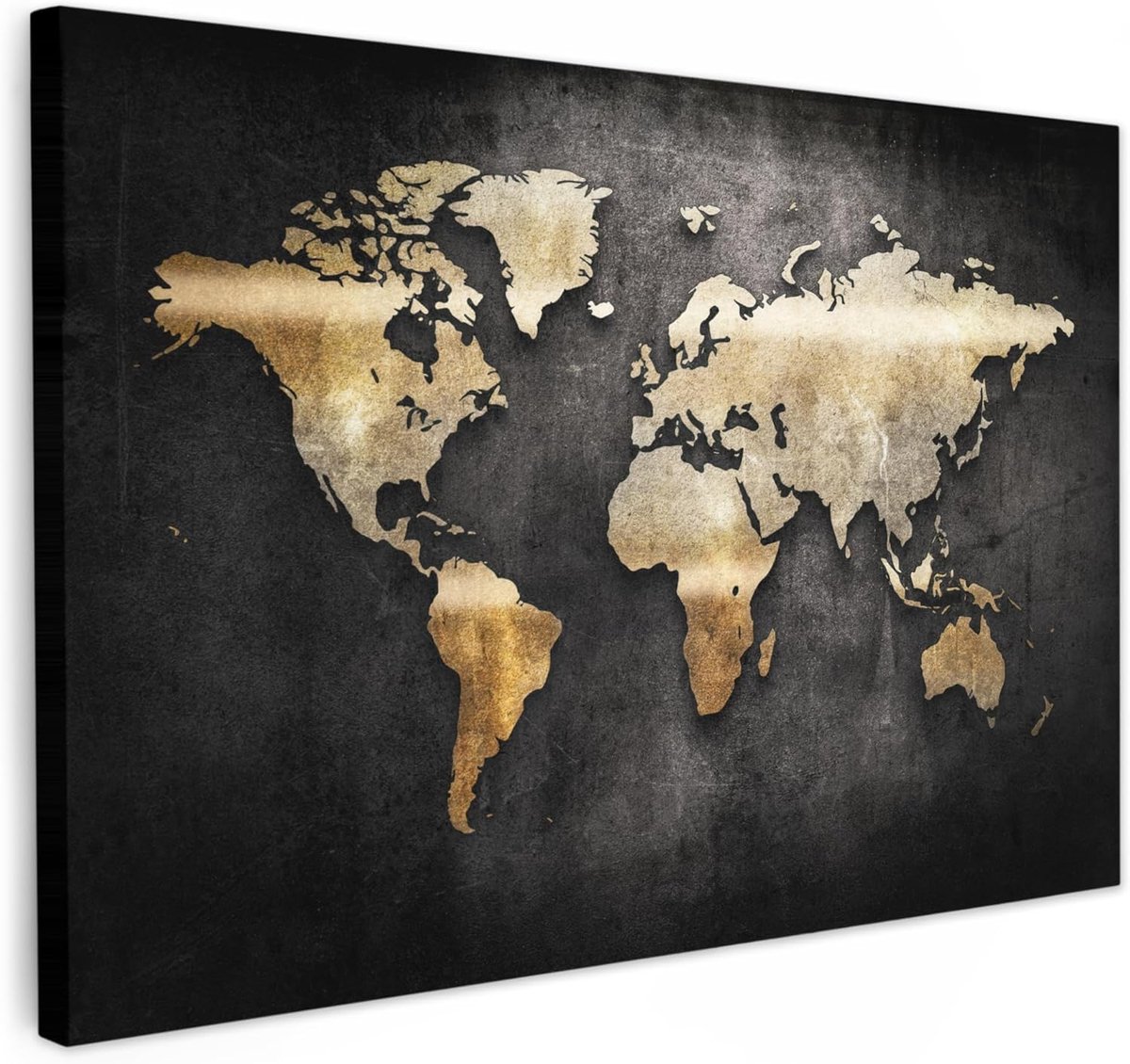 SnelShoppen - Canvas Schilderij Wereldkaart 120x80cm - Wanddecoratie voor Woonkamer en Slaapkamer - Hoogwaardige Print in Goud - Muurdecoratie voor Th