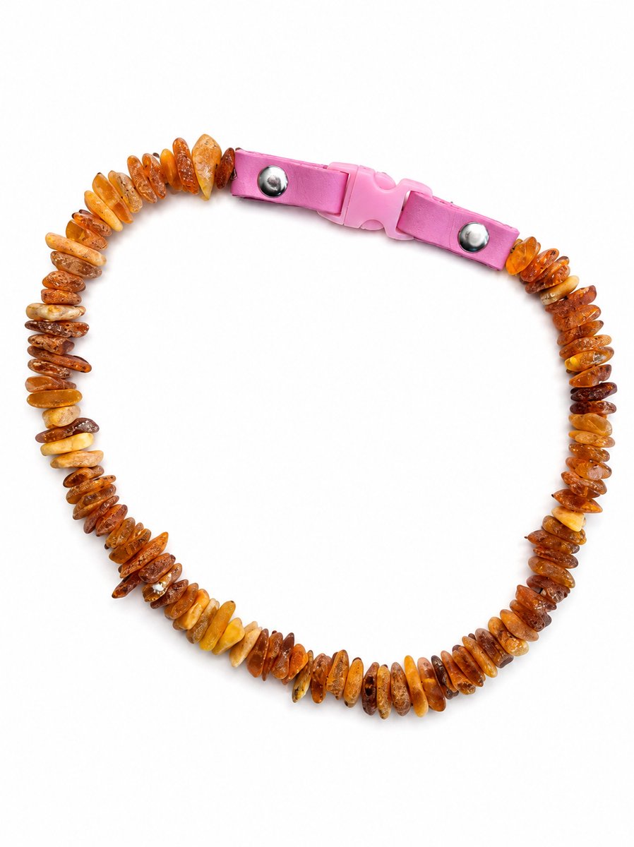 Barnsteen halsband met roze kliksluiting, 20 centimeter