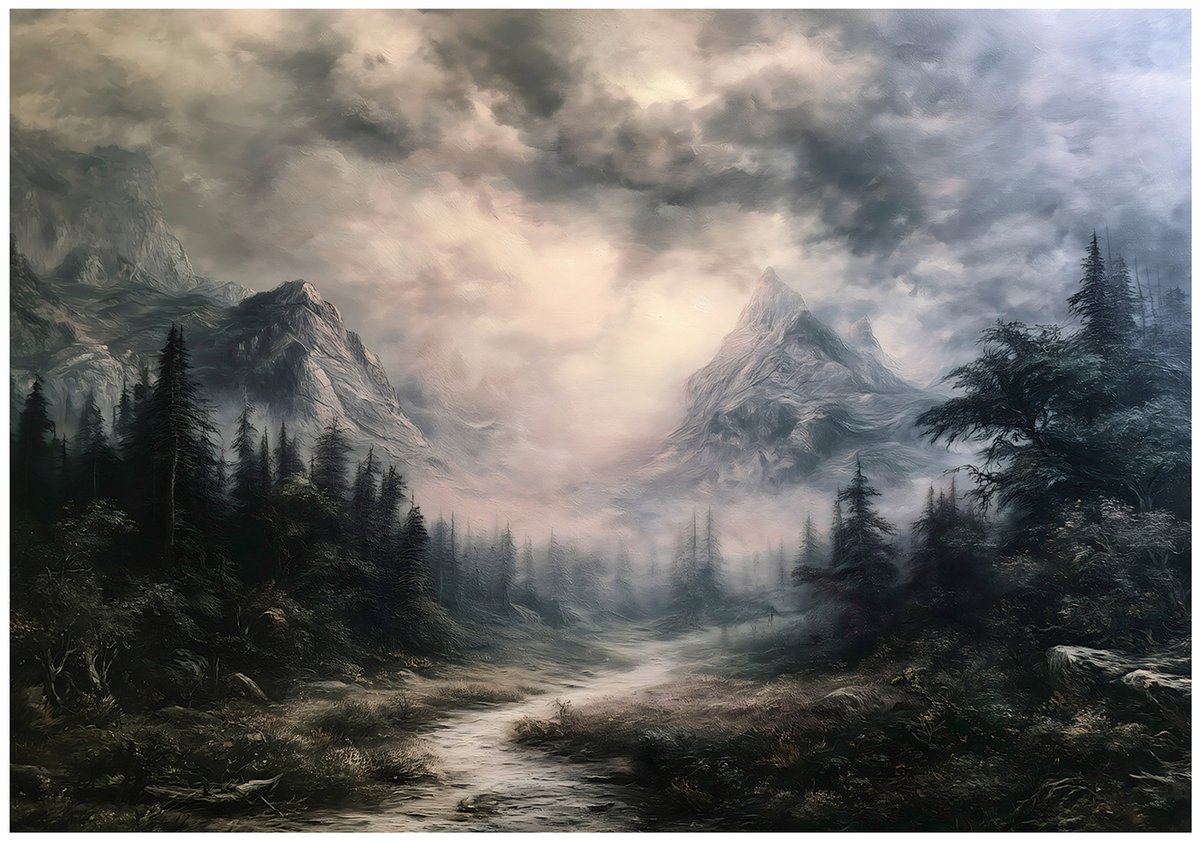 WALLARENA - Fotobehang - 250x175 cm - bergen, bos, wolken en weg voor woonkamer en slaapkamer