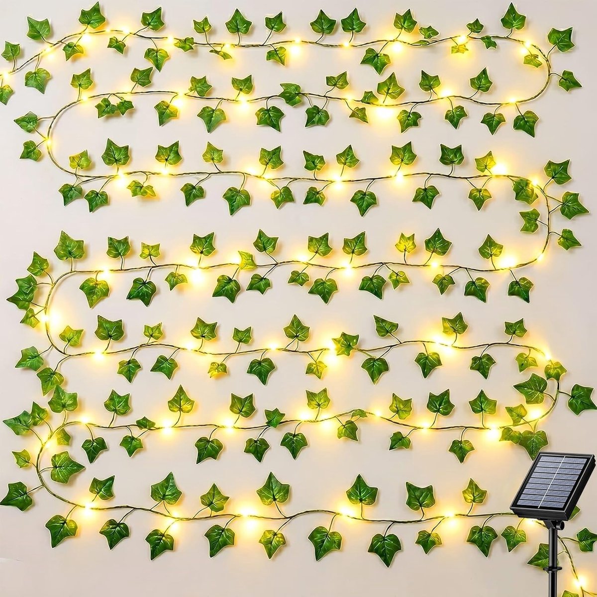 SnelShoppen - Solar Fairy Lights Buiten 10m 100 LED met Geheugenfunctie 8 Modi Waterdichte Kunstmatige Klimop Fairy Lights voor Tuin, Balkon, Feest, M