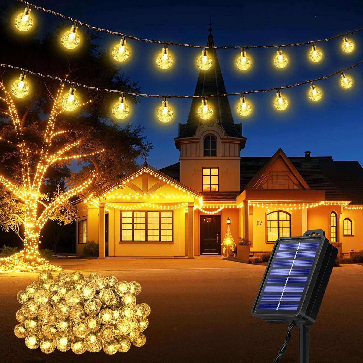 SnelShoppen - 18m 100 LED Solar Fairy Lights - IP65 Waterdichte Buitenverlichting - Warm Witte Sfeerverlichting voor Tuin, Feest, BBQ, Bruiloft