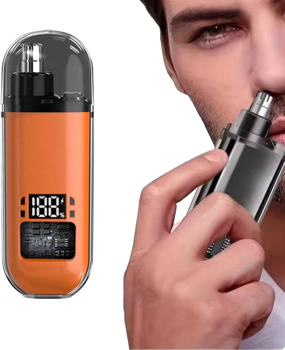 Slimme elektrische neushaartrimmer – Draagbare neus- en oorhaartrimmer – Met digitaal led-display – Handig voor op reis – Oranje