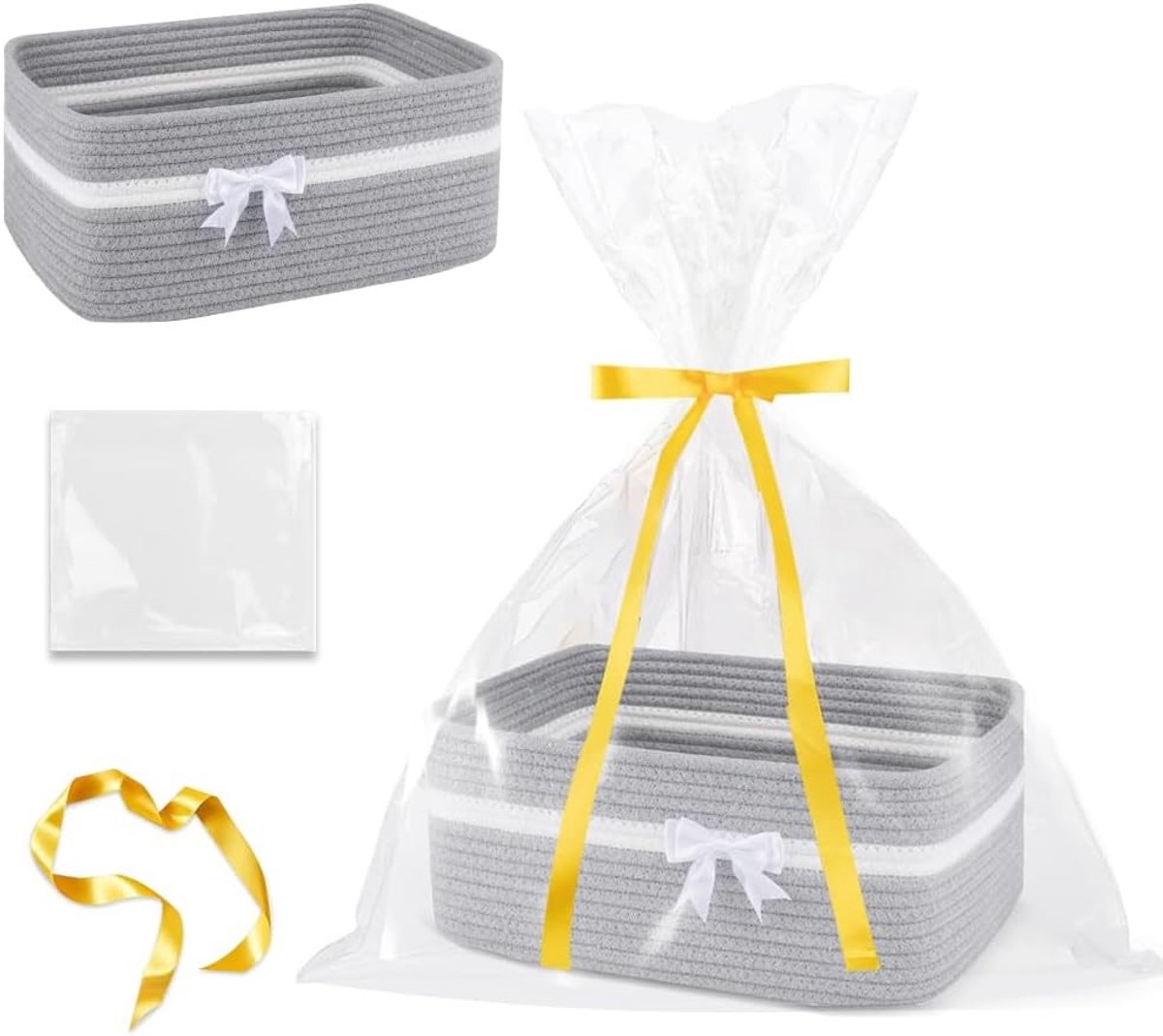 Lege Cadeau Mand, Katoenen Organizer voor Handdoeken, Snacks en Speelgoed, Ideaal voor Woonkamer en Kinderkamer, 33 x 25 x 12 cm, Grijs