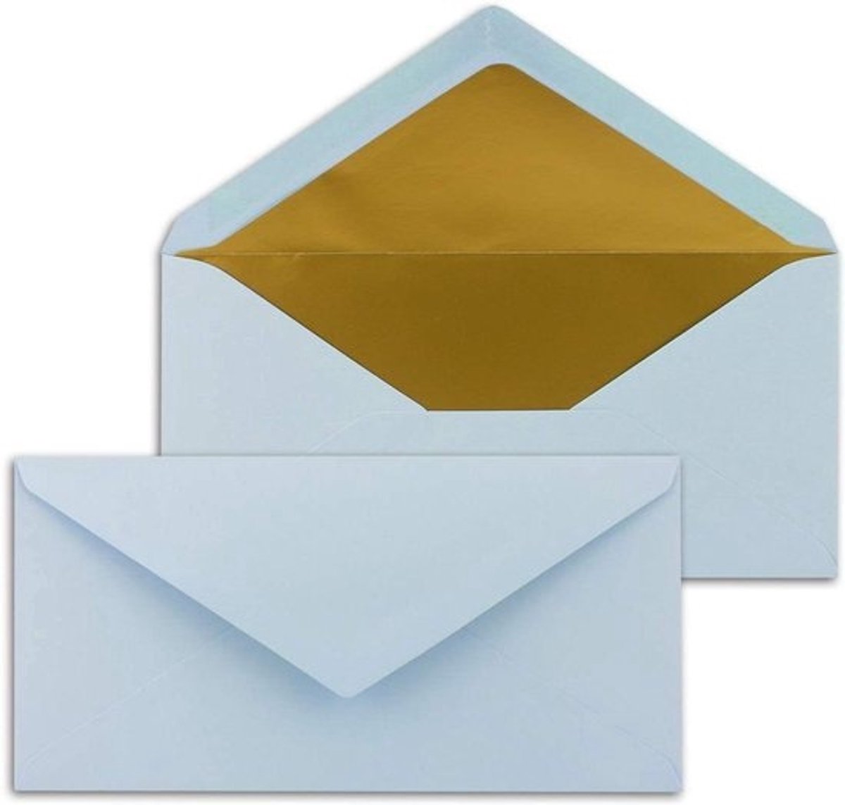 Brievenenveloppen DIN lang - Lichtblauwe enveloppen - Kaarten versturen - Goudkleurige binnenvoering - 300 stuks - Lichtblauw