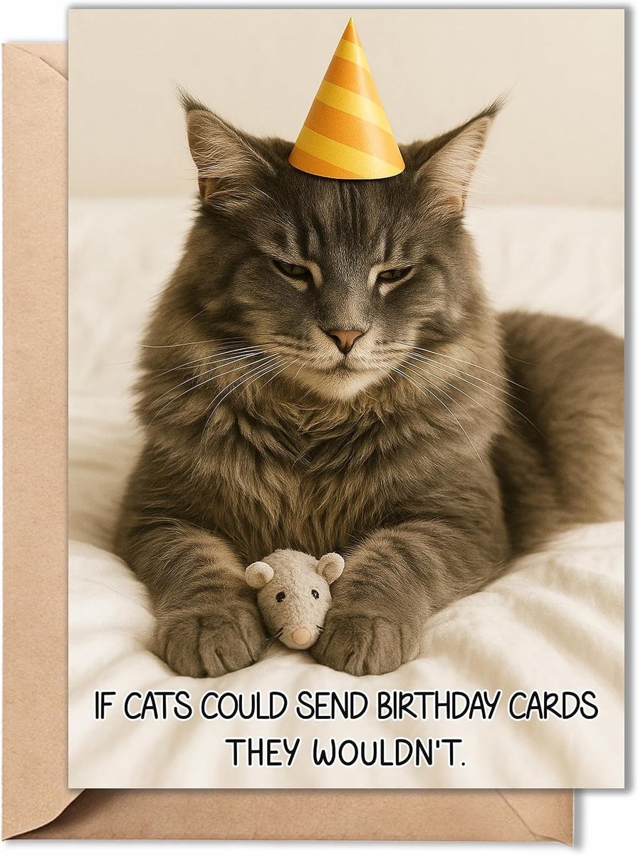 Schattige verjaardagskaart met kat – humoristische felicitatiekaart voor hem, haar, vrienden en familie – 13x18 cm met envelop – 350 gsm stevig karton