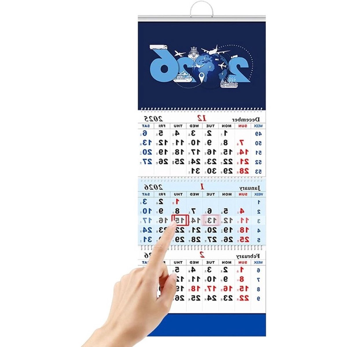 Jaarkalender 2026 - Verticale Planner - Efficiënt Plannen - Glad Stevig Papier - 33 x 83.5 cm - Wit