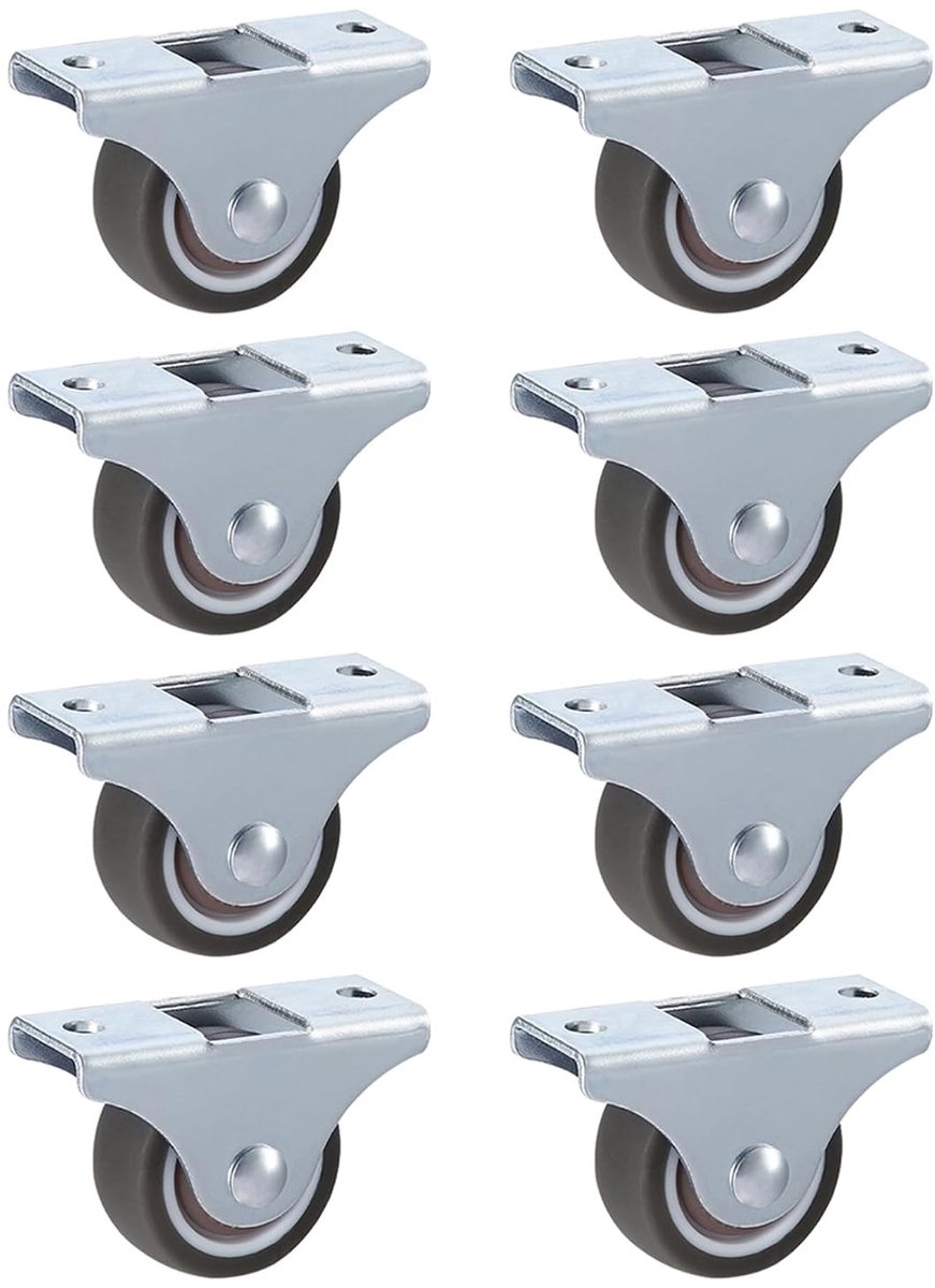 Stille TPR Wielen Ø 38 x 17 mm met Bevestigingsplaat - Rubber Wielen zonder Rem voor Meubels en Mobiele Kasten, Laadvermogen 80 kg, Grijs, Set van 8