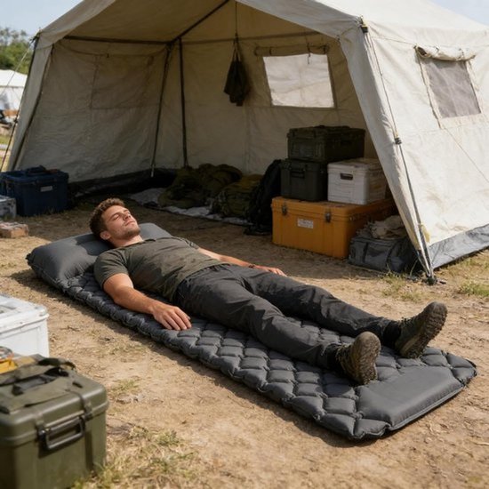 Kampeer Matras - Slaapmat Outdoor - Buiten Slapen - Zelfopblazend Systeem - 37x17x17 cm - Grijs van Merkloos — afbeelding 2