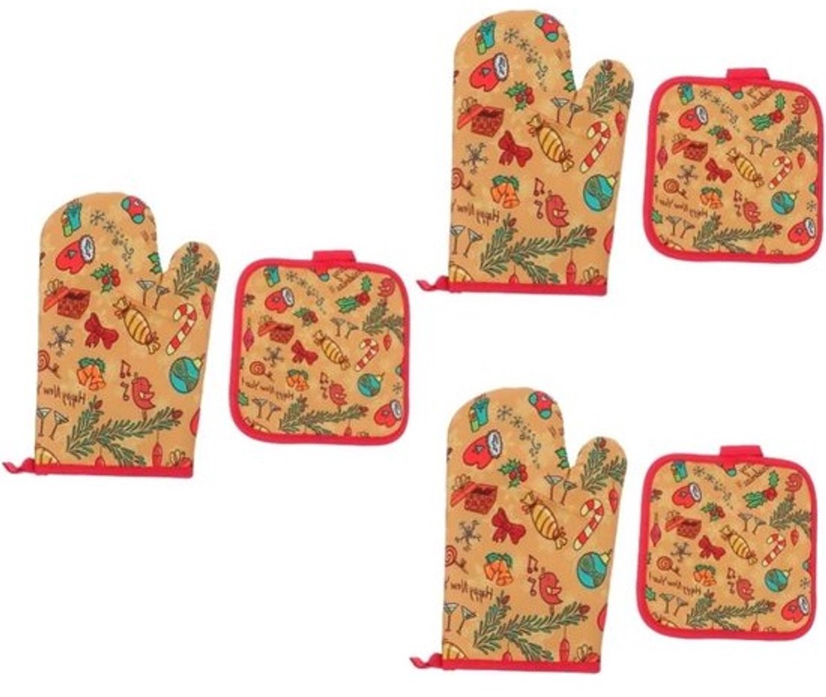 Ovenwanten en Pannenlappen - Keukenhandschoenen Kersthitte - Veilig Bakken - Kerstpatronen - 26 x 16 cm - Geel