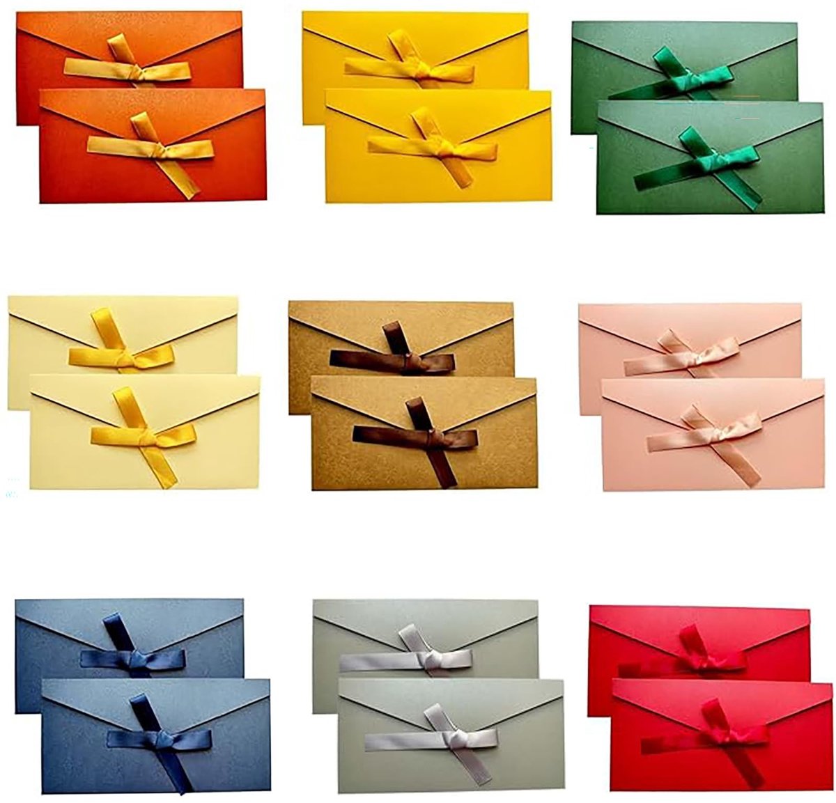 Cadeauenveloppen met Strik - 18 Stuks - 9 Kleuren