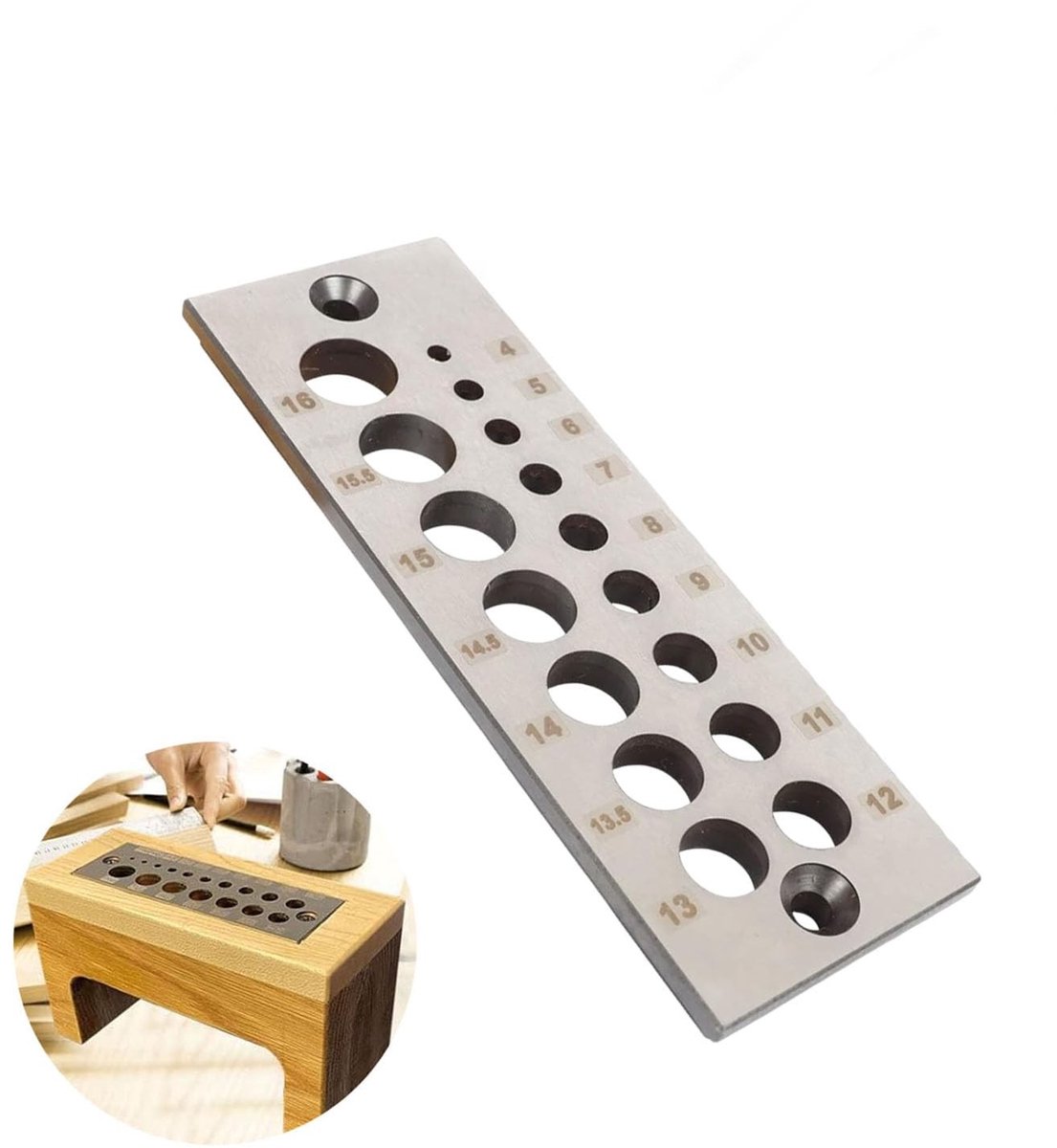 Stalen Dowelplaat voor Houtbewerking - 16 gaten van 4mm tot 16mm