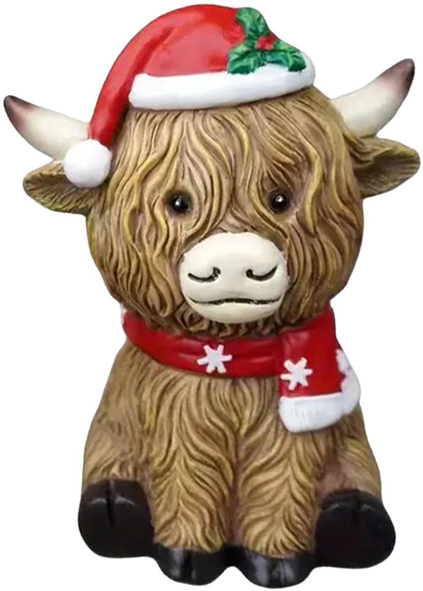 Hoogland Koe Beeldje - Hars Kerstversiering