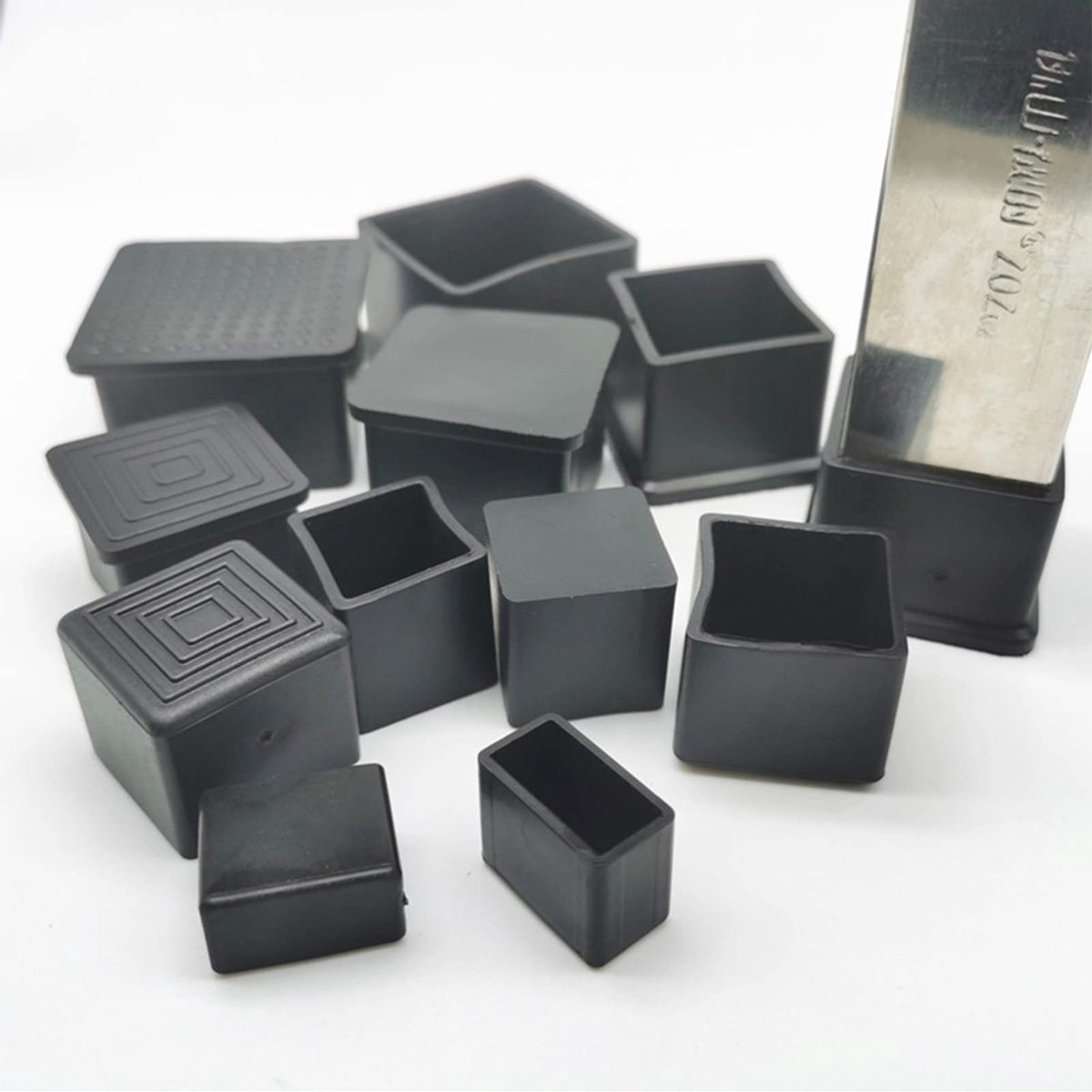 Rubber Beschermhoezen voor Meubelpoten - Zwart, 8 Stuks Vierkant