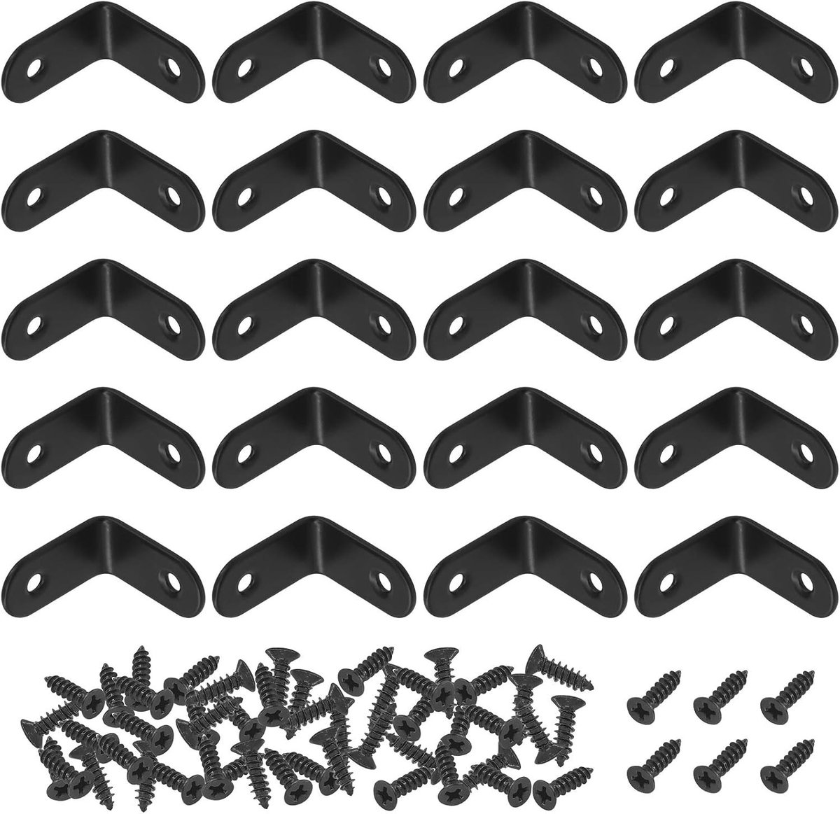 20 Sets 30x30mm Zwarte L-Beugels van RVS voor Hoekbeugels - Stevige Beugels met Montagebouten voor Planken, Meubels en Kasten