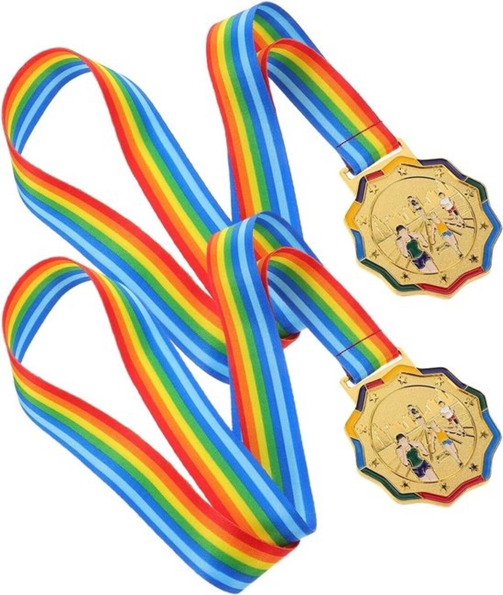 Gouden Metalen Medailles - Prijslinten Atletiek - Sportwedstrijden Herdenken - Kampioensontwerp - 7 cm - Goud