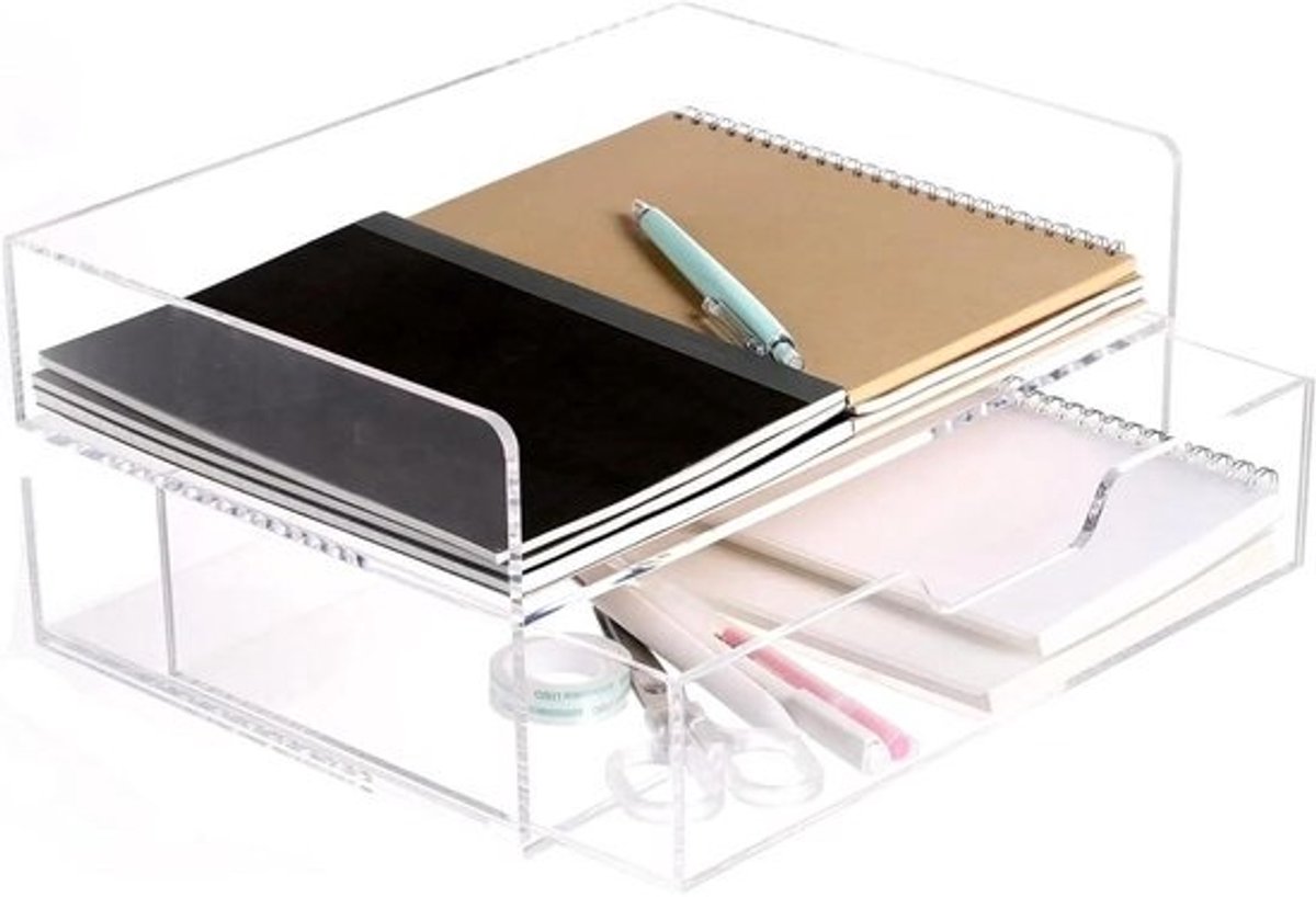 Brievenbak met Lade - Bureau Organizer - Documenten Sorteren - Stapelbaar Ontwerp - 31 x 22 x 7 cm - Zwart