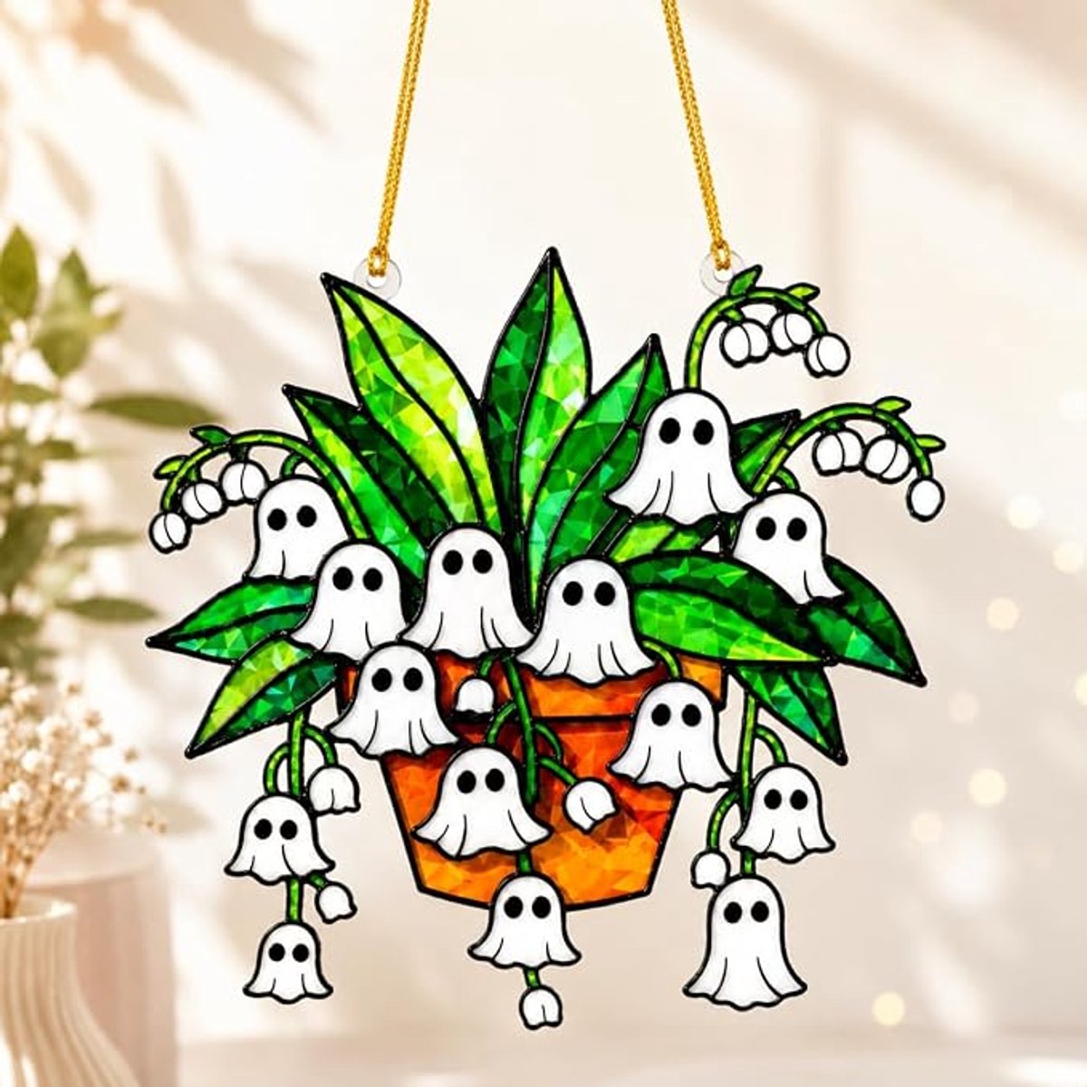 Zonnehanger - Lichtvangend ornament - Halloweenversieringen - Halloweendecoraties - Raamdecoratie - Spookachtig lelietje-van-de-dalen-ontwerp - Halloween cadeaus - Leuke cadeaus voor plantenliefhebbers