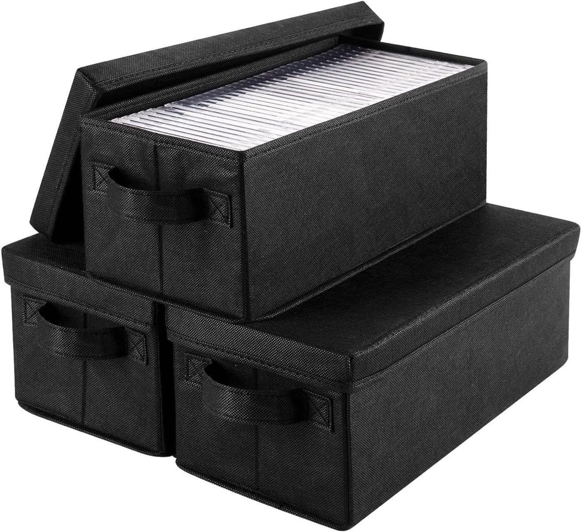 Set van 3 Opbergdozen voor CD's en DVD's, Stapelbare en Vouwbare Oplossing voor Thuis en Auto, Geschikt voor 45 CD's en 20 DVD's
