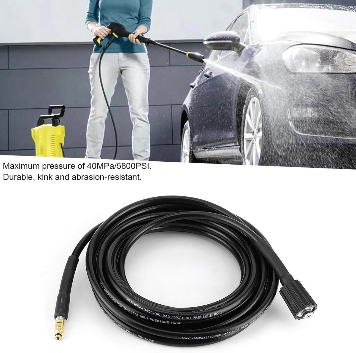 Hogedrukslang voor autowasmachine, 40MPa/5800PSI, rubberen reinigingsslang, geschikt voor K2 K3 K4 K5, 15m lengte, ideaal voor efficiënt schoonmaken