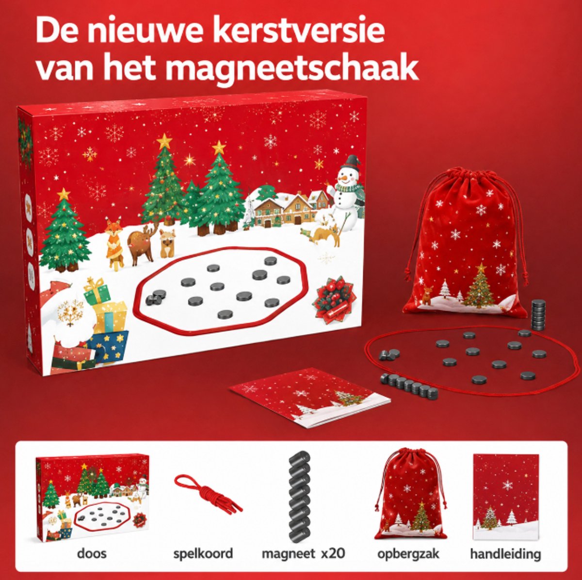 Magnetisch Schaakspel - 20 Magnetische Schaakstukken - Draagbaar Bordspel voor Reizen & Familie - Strategisch Tafelspel - Kerstcadeau voor Kinderen en Volwassenen