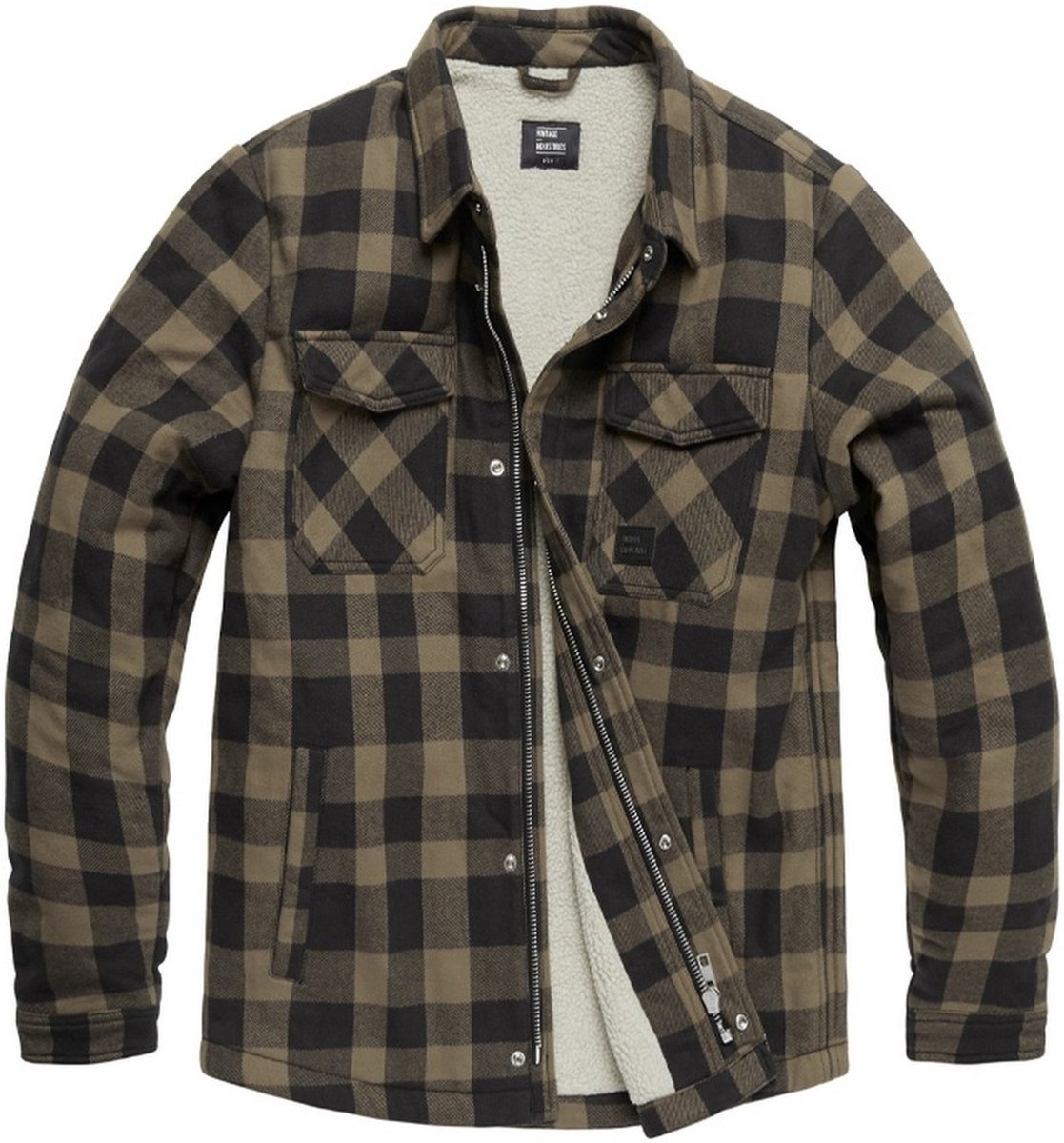 Vintage Industries Craft Heavyweight Sherpa Beige Check Jas Heren
