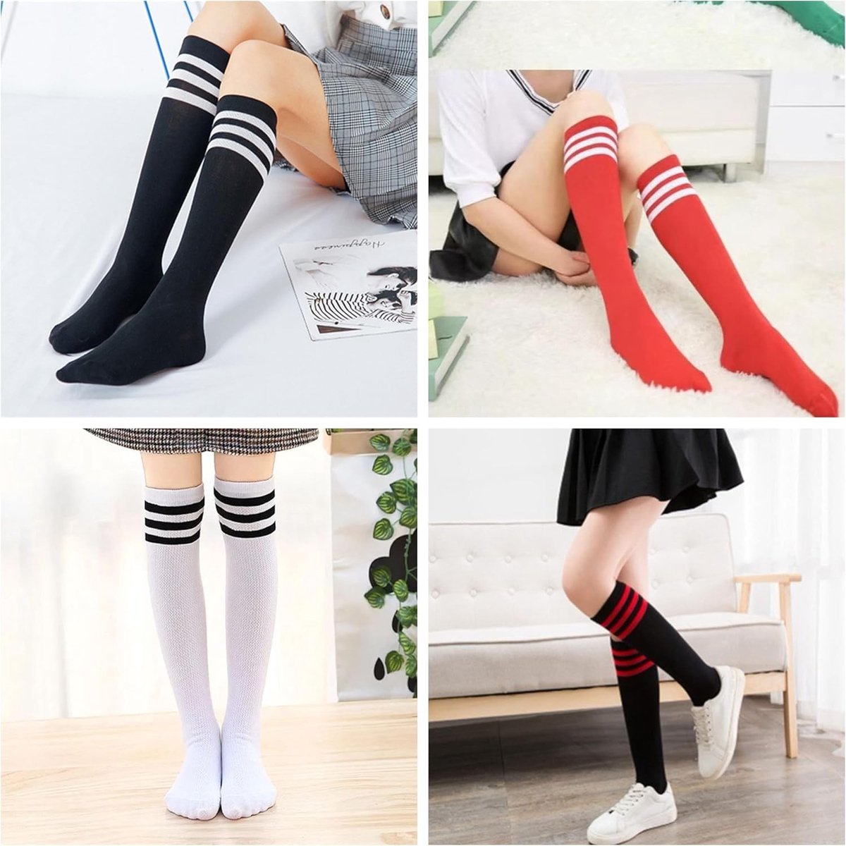 Dames Kniekousen Overknee Kousen Retro Lange Thigh High Kousen met Strepen voor Sport en Casual Gebruik