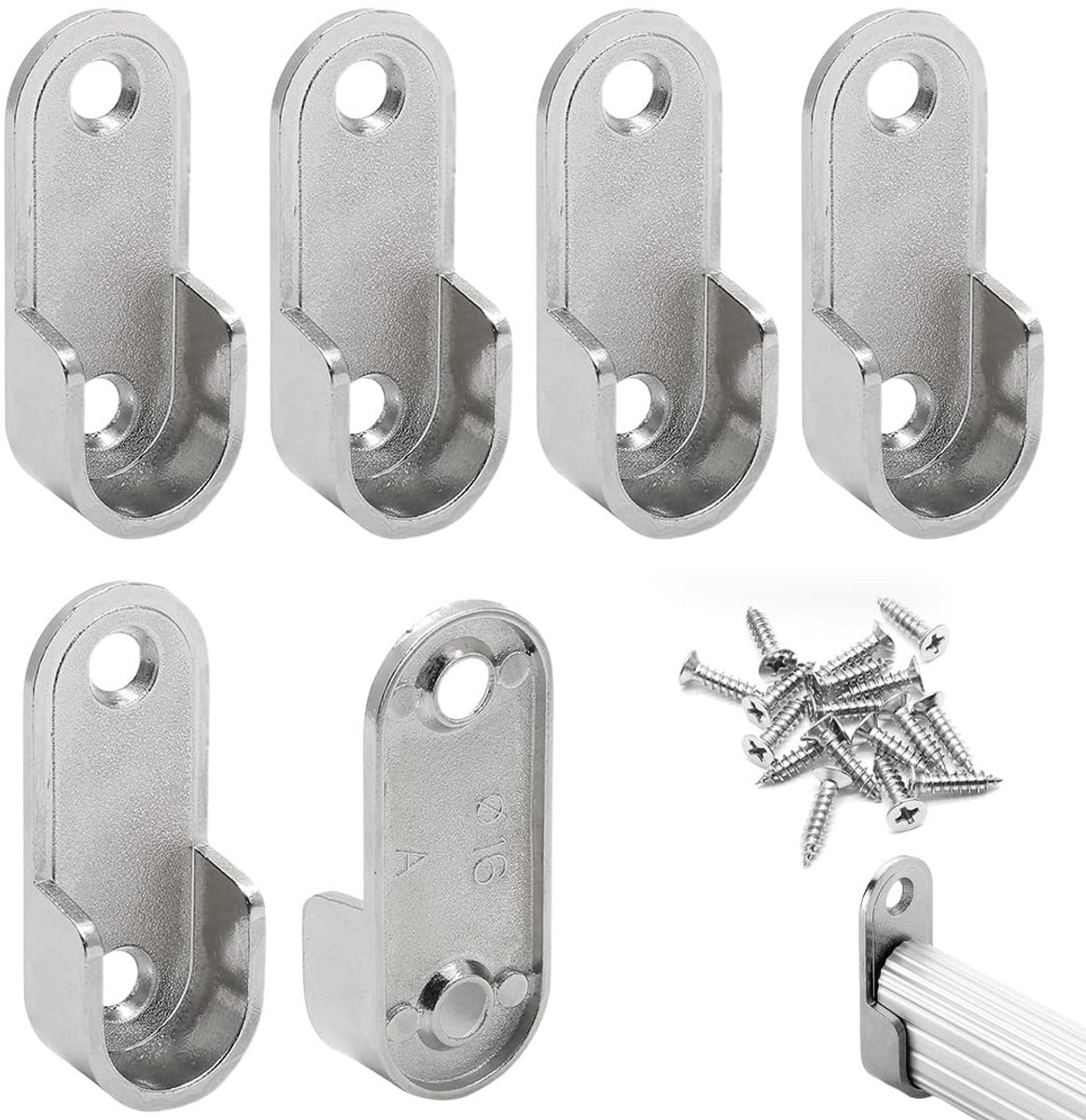 6 Stuks Kastenbuis Beugels - Voor 16mm Stangen - Inclusief 12 Schroeven