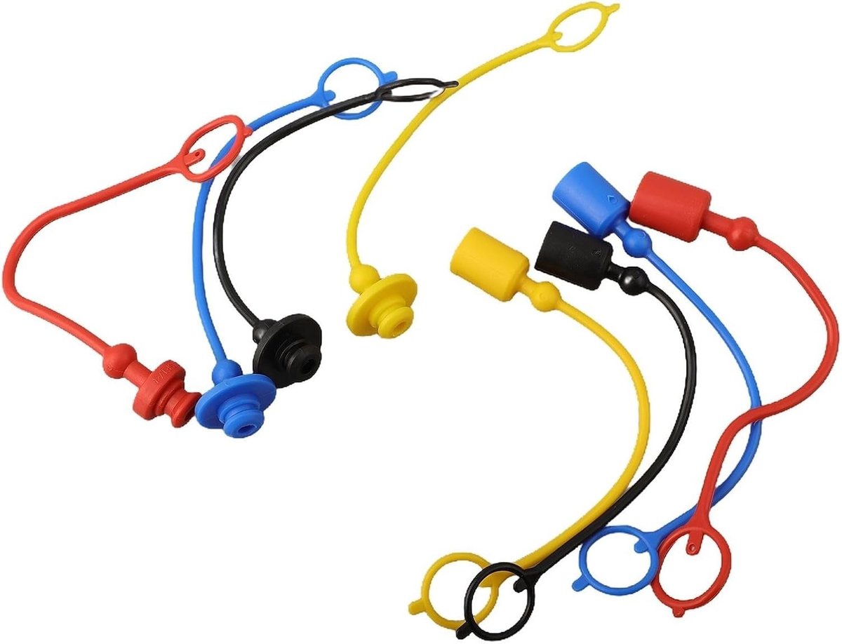 Hydraulische snelkoppeling met stofkap en binnenafwerking, PVC-rubber, houderring voor bevestiging van de dop aan de slang, 4 paar