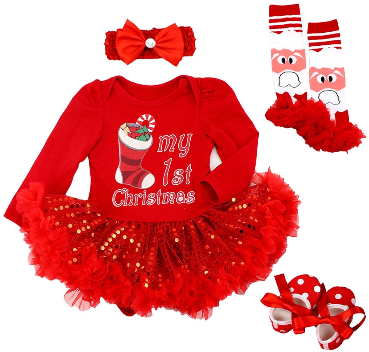Baby meisjes kerstoutfit - Romper met tutu en bijpassende accessoires - 0-3 maanden
