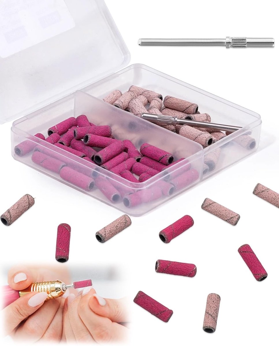 Professionele schuurhulzen met 60 punten, schuurstrips voor boormachine, manicure en pedicure accessoires, rozerood