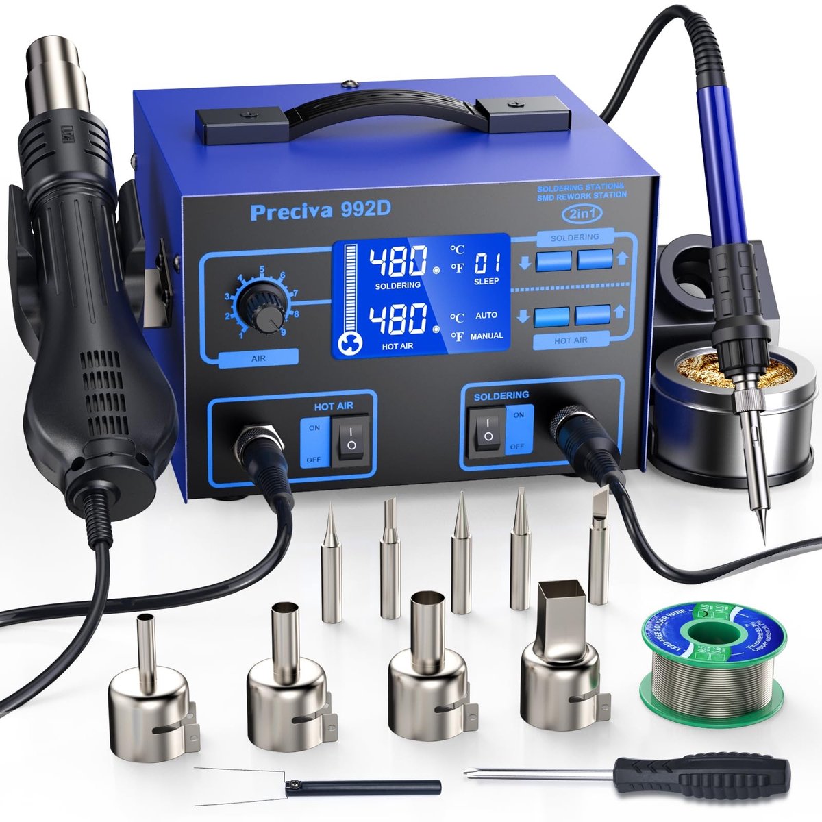 2-in-1 Solderstation met Hete Luchtpistool - LCD Display