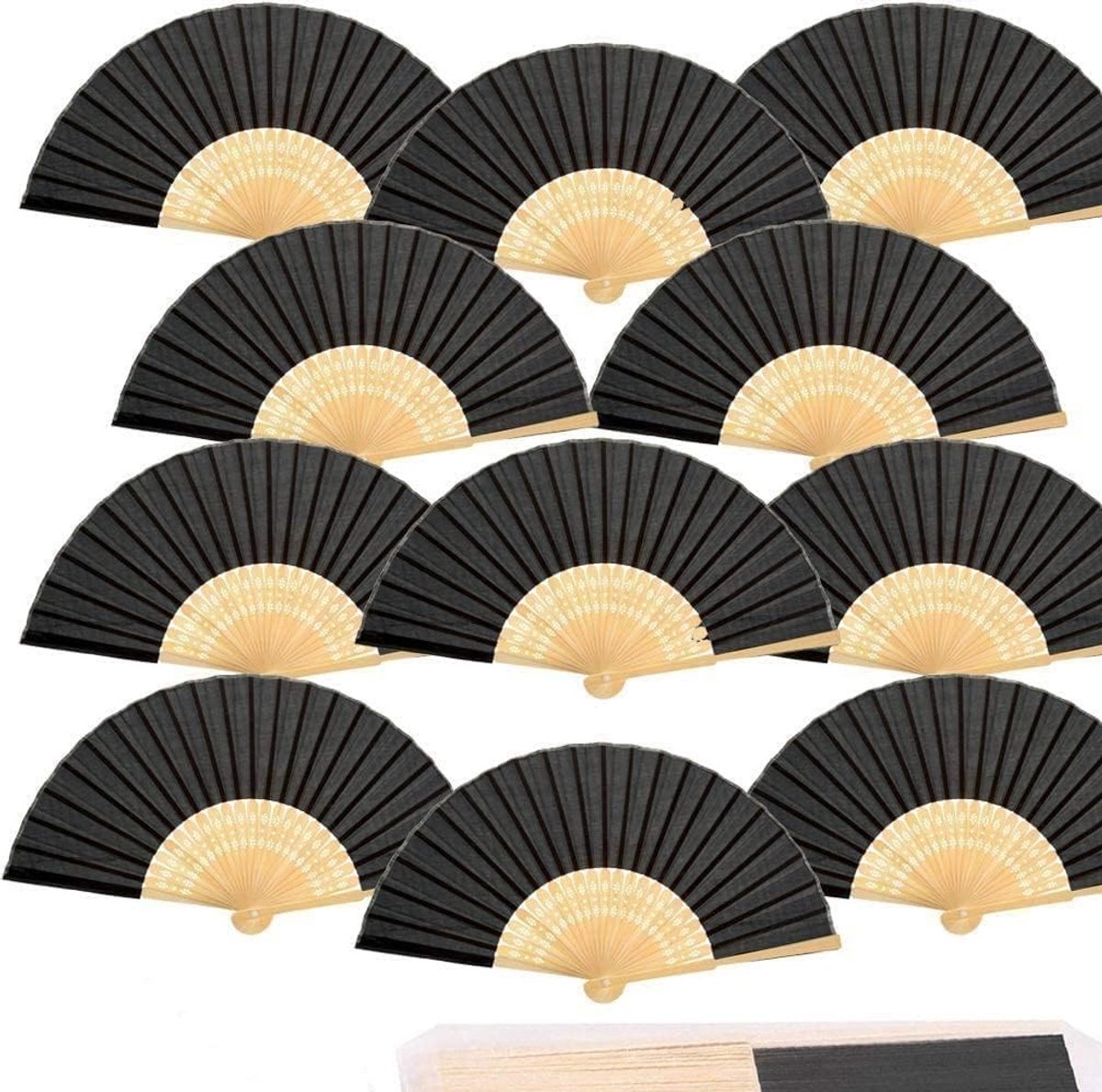 Handventilator Set van 12 - Vouwbare Papieren Fans - Zwart