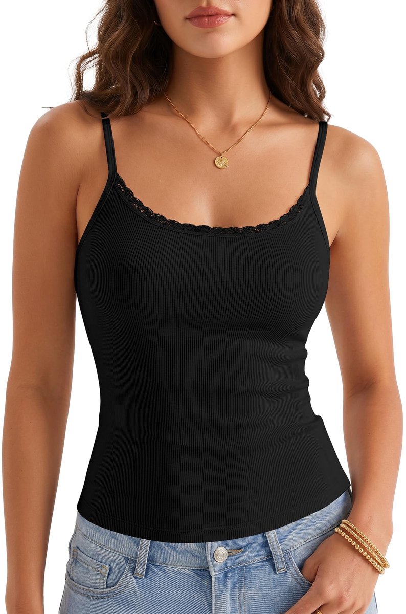 Dames Tanktop - U-Hals - Spaghetti Bandjes - Zwart