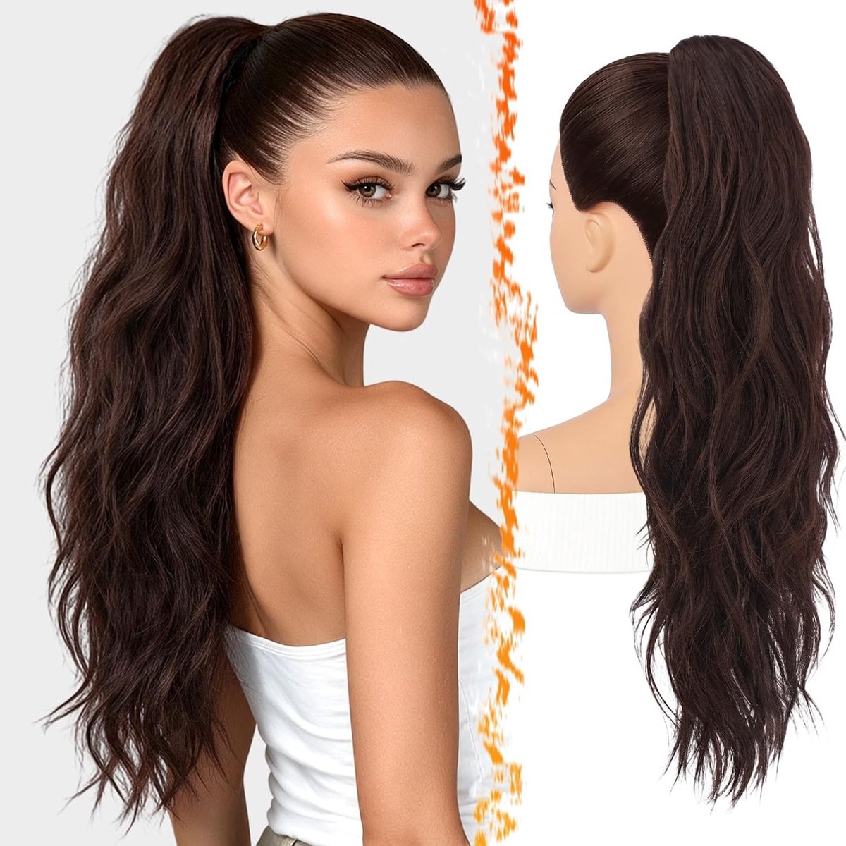 Synthetische Klauw Clip 63cm Reddish Bruin Golvende Paardenstaart voor Natuurlijke Haarstijl en Volumineus Effect