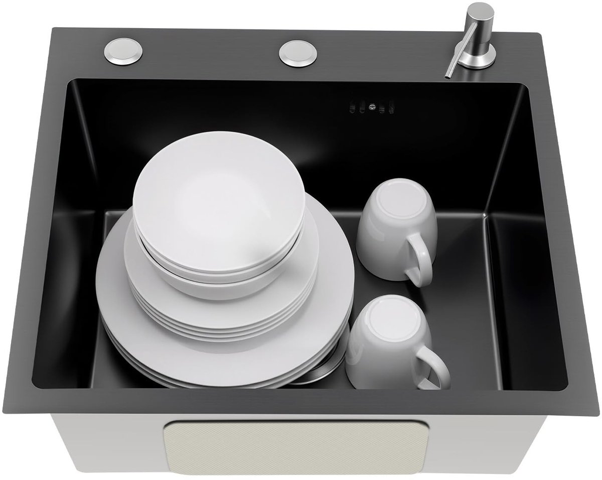 Roestvrijstalen Inbouwspoelbak - 50 x 45 x 20 cm met zeefmand en zeepdispenser