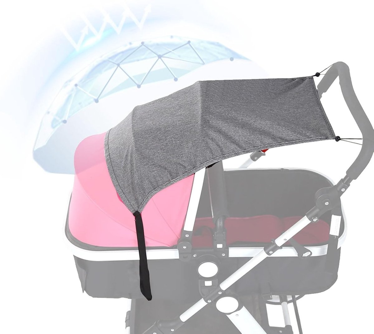 Verstelbare Zonnekap voor Kinderwagen met UV-bescherming 50+, Effectieve Zonnebescherming en Opbergzak, Ideaal voor Buitenactiviteiten met Kinderen