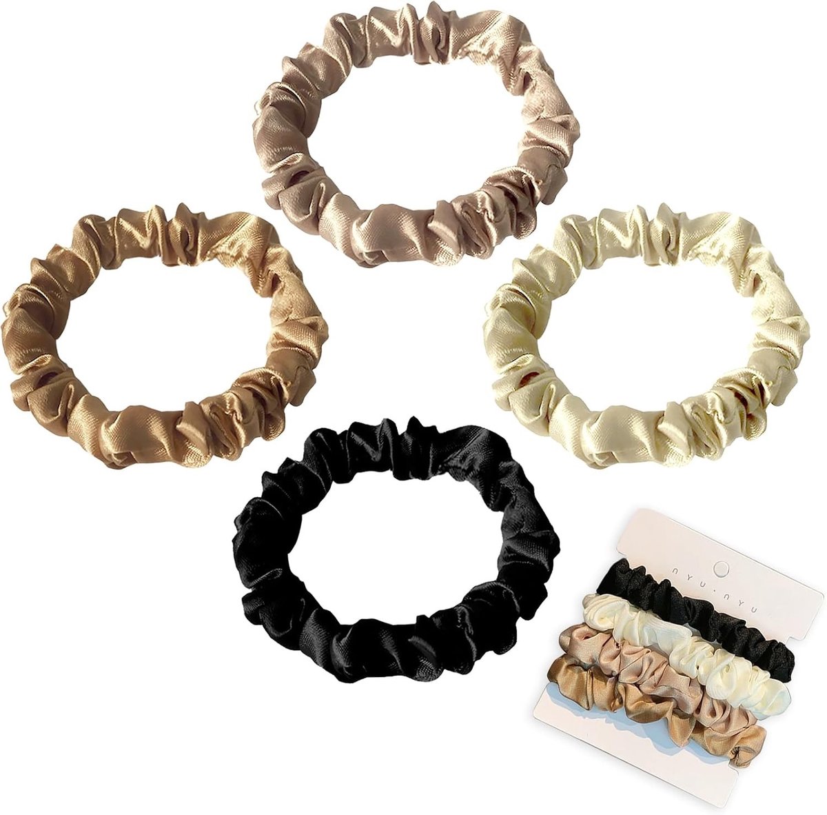 Set van 4 Satijnen Haar Scrunchies in 4 Kleuren - Zachte Elastische Haarbanden voor Dikkere Krullend en Lang Haar