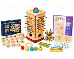 3-in-1 Houten Educatieve Spellenset voor Kinderen vanaf 3 Jaar – Memory, Rijgspel en Stokkenspel